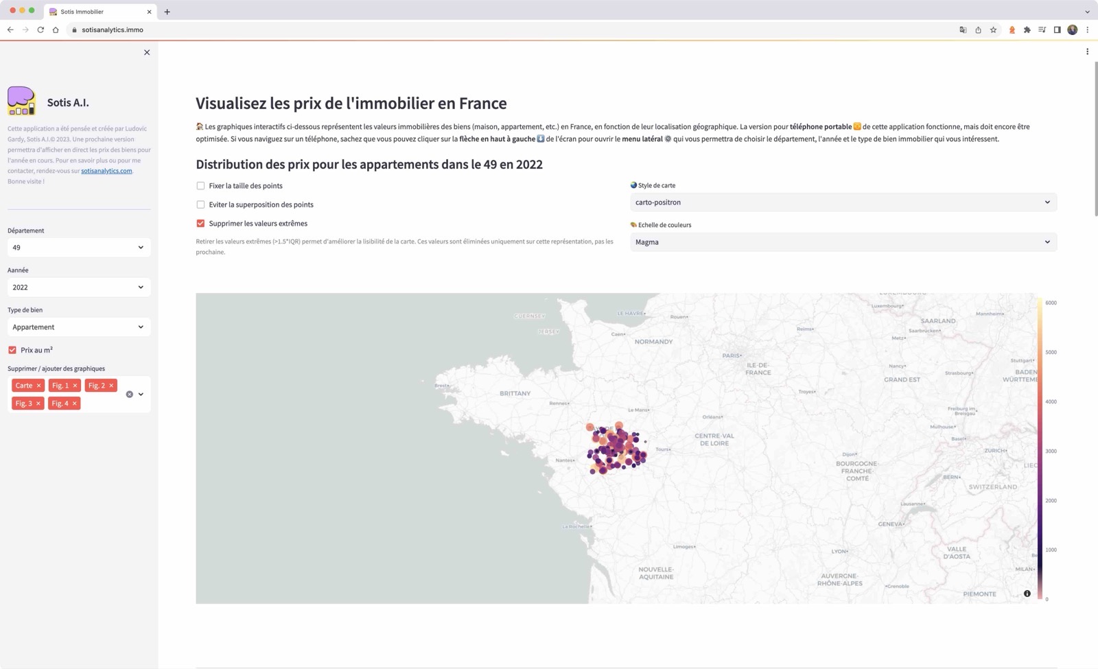 La carte en thème clair : le fond, l'échelle et les points suivent